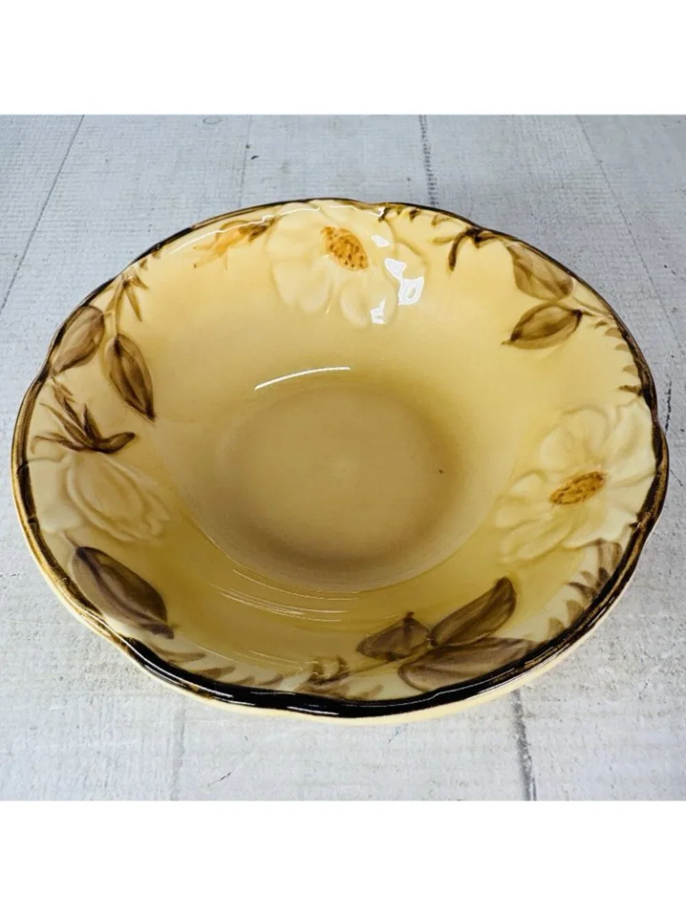 Franciscan CAFE ROYAL Embossed Flower Brown Leave Earthenware Cereal Bowls Set 5